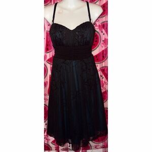 🩵 Speechless Mini Dress with Floral Mesh Overlay